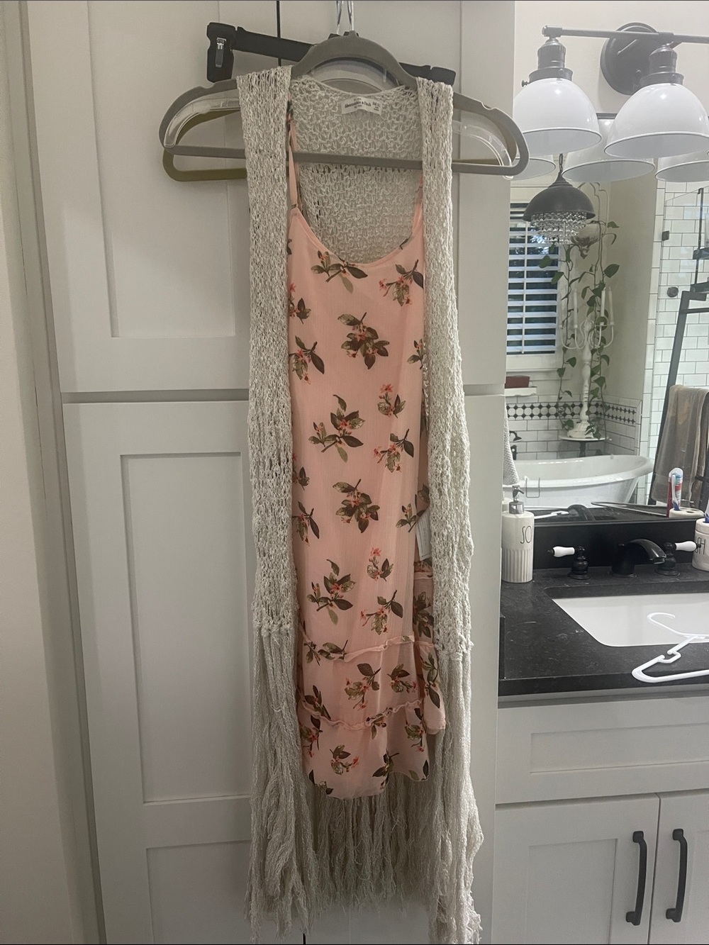 Abercrombie & Fitch Pink Floral Slip Dress with Cream Knit Vest